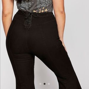 Free people super high-rise lace-up flare jeans